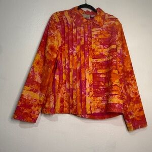 Lifestyle Vibrant Orange and Pink Button-Up Shirt. 100% cotton. Sz XL.